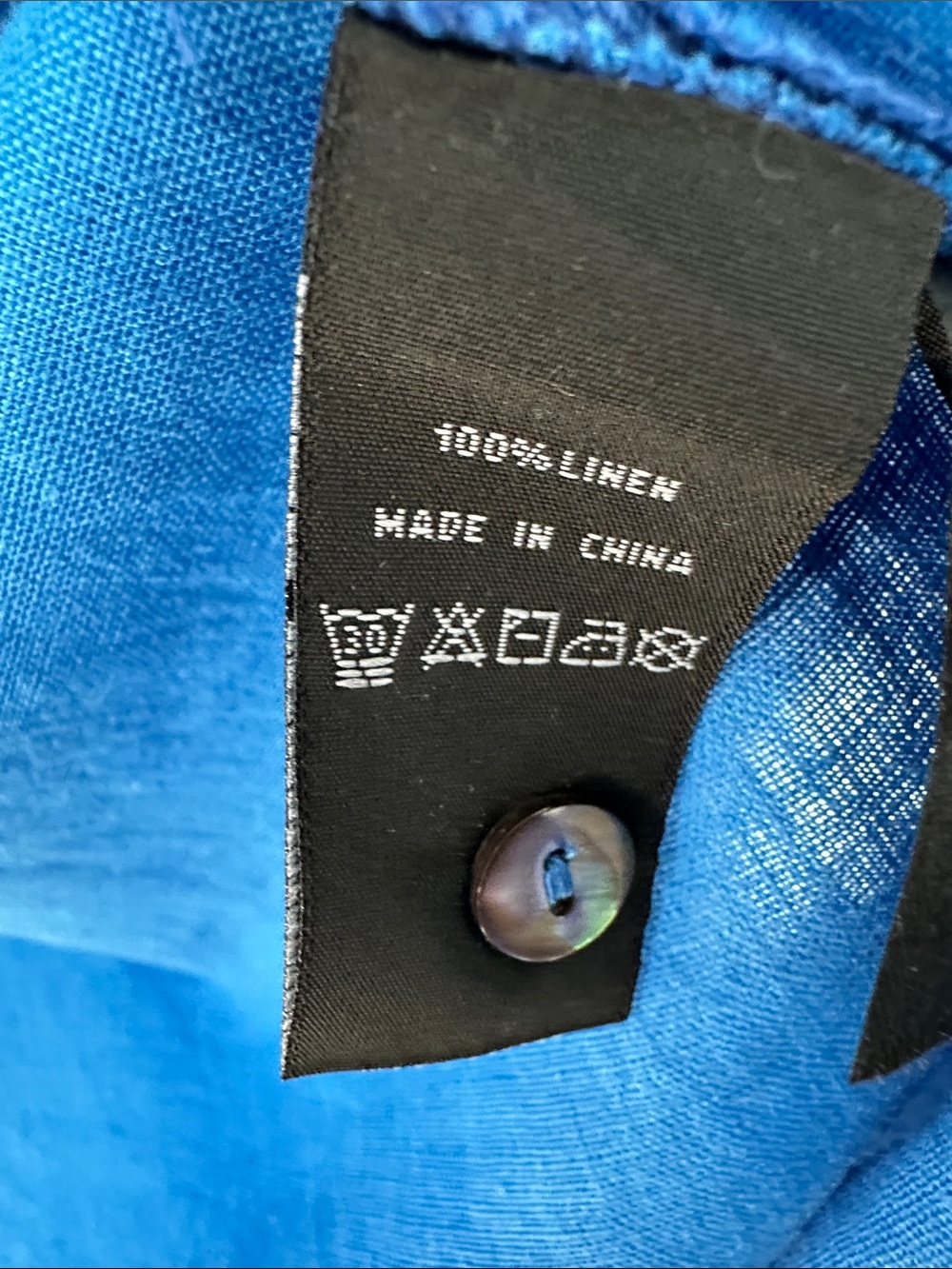 FOIL Classic Short-Sleeve Button Front Blue Linen Dress with Pockets (6) - Picture 9 of 13